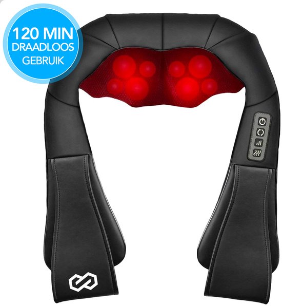Infinity Goods Kabelloses Shiatsu-Massagekissen - Elektrisch - Nacken, Schulter und Rücken - Wärmefunktion - 8 Massageköpfe - Massagegerät