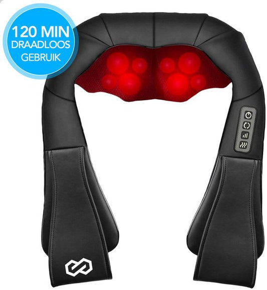 Infinity Goods Kabelloses Shiatsu-Massagekissen - Elektrisch - Nacken, Schulter und Rücken - Wärmefunktion - 8 Massageköpfe - Massagegerät
