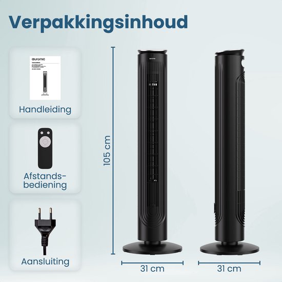 Auronic Turmventilator – 5 Geschwindigkeiten – 90° Oszillation – 105 cm – Schwarz