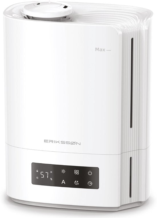 Erikssøn Luftbefeuchter Hydra Comfort - 6 Liter - Geeignet für Wohnzimmer, Büro, Schlafzimmer, Babyzimmer - Mit Aromatherapie - Weiß