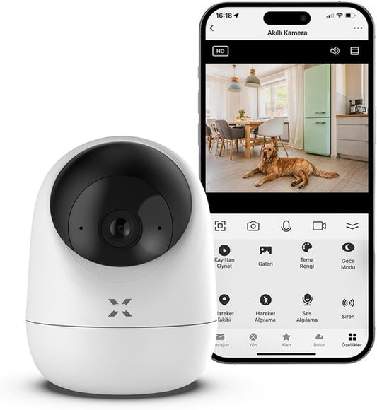 XENON Smart Überwachungskamera - Für Innenräume - Mit App - Wifi - Full HD 2MP - Verfolgt Bewegung und Geräuscherkennung