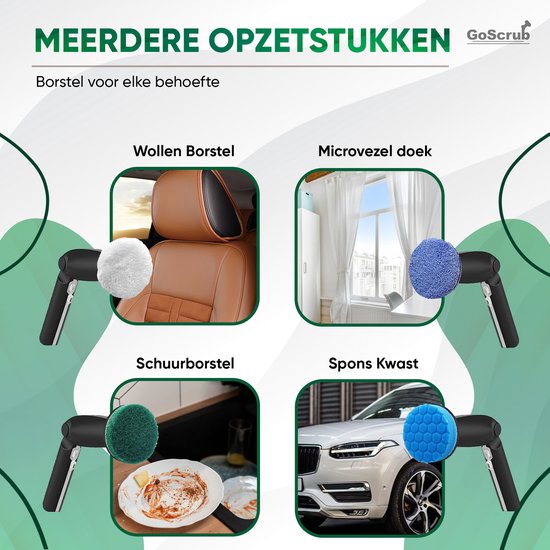 GoScrub® Elektrische Reinigungsbürste - Cleaning Hero V1 - Schwarz - Schrubber mit Griff - Polierer - Scheuerbürste - Für Bad und Küche - 8 Aufsätze