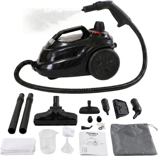 Powell Dampfreiniger - Teppichreiniger - Handdampfreiniger - Fleckenreiniger - Dampfreiniger - Reiniger - Inklusive Zubehör - Für Boden, Sofa, Bad, Teppich und Fenster - Schwarz