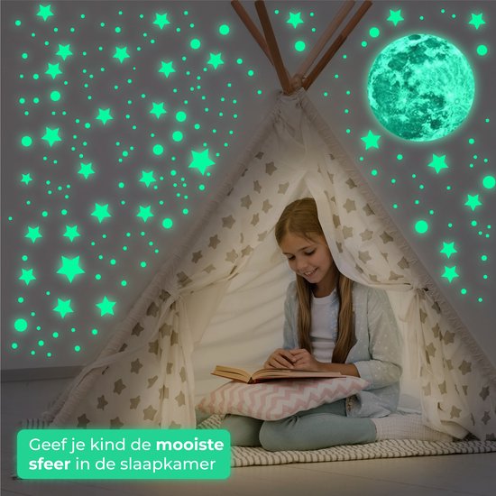 Nuvance - Glow in the Dark Sterne und Mond - 442 Stück - Wandaufkleber Kinderzimmer