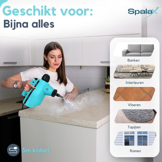 Spalax 14-in-1 Dampfreiniger - 3,5 Bar Handdampfreiniger - Fleckenreiniger - Dampfreinigung von Boden, Sofa, Teppich und Kleidung - Handdampfer - Teppichreiniger - 1050W - 350 ML