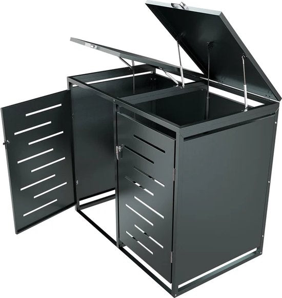 Juskys Containerspeicher - 120 L - 2-teilig - Mit Gasdruckfedern und Entlüftung - Zur Lagerung von Abfallbehältern - Arel Anthrazit Stahl