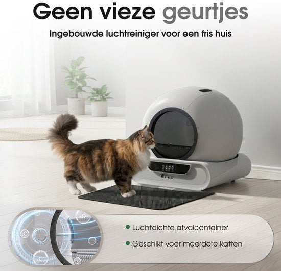 Vivex® Automatisches Katzenklo - Selbstreinigendes Katzenklo inkl. App - 75L - inkl. Matte und 5 Rollen Sammelbeutel - XXL