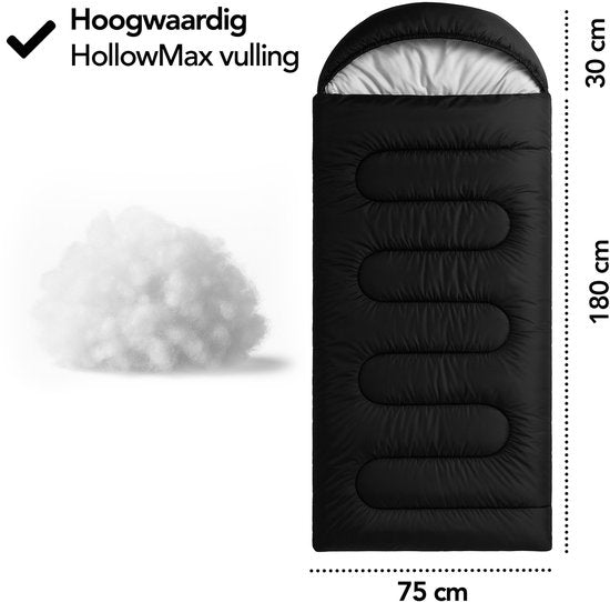 Brixy Mumienschlafsack - 4 Jahreszeiten - Schlafsäcke Erwachsene & Kinder - 210 x 75 CM - Camping - Schwarz
