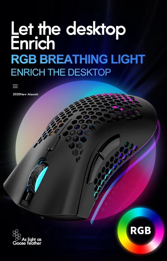 ZIYOU LANG X3 Wireless Gaming Maus - RGB-Waben-Gaming-Maus - Gaming-Maus - Schwarz