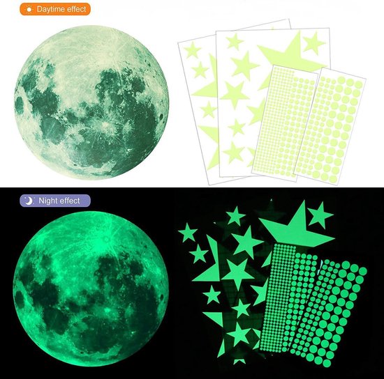 TLS Goods | Nachleuchtende Sterne | 436 Stück | Sterne & Mond Aufkleber | Nachleuchtende Sterne und Mond | Kinderzimmer | Leuchtende| Aufkleber | Kinder | Wandaufkleber | Sterne | Nacht | Sternenhimmel | Dekoration | Sinterklaas - Weihnachten