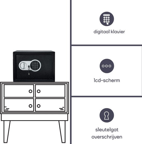 Perel Elektronischer Safe, mit Zahlenschloss, inklusive Notschlüssel und Befestigungsmaterial, 30 x 38 x 30 cm, 10,5 kg