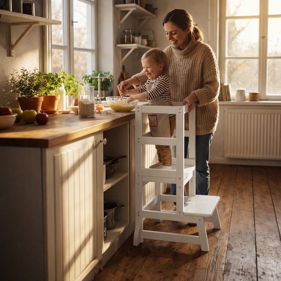 Oemmie Lernturm - Lernturm - Montessori Lernturm - Lernturm Küchenhilfe - Lernturm - Step up - Kindertreppe - Weiß