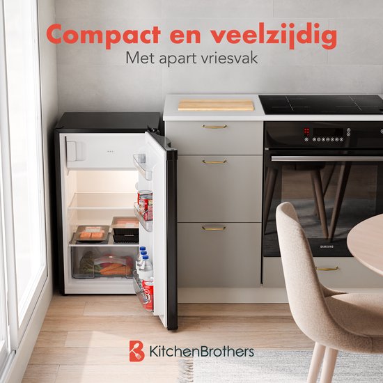 KitchenBrothers Kühlschrank - 81L - Tischkühlschrank mit Gefrierfach - Eisfach - Frigo - Freistehend - Schwarz