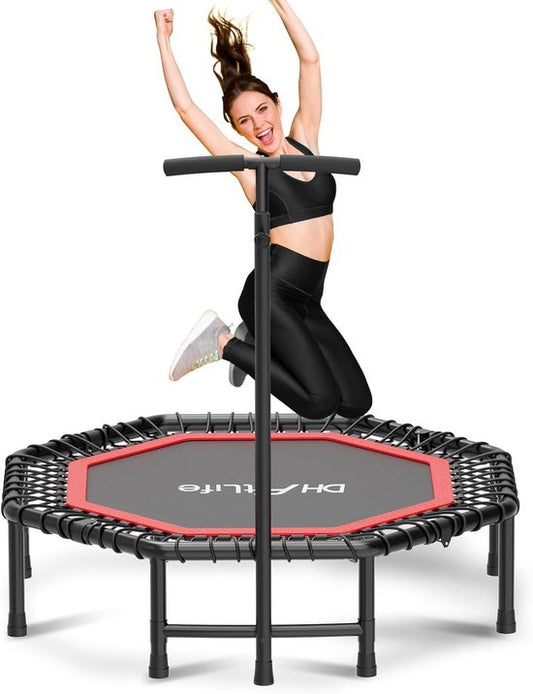 DH FitLife Faltbares Fitness-Trampolin Ø121 cm - Indoor-Trampolin ohne Installation - Mit 3 verstellbaren Griffen - Stabil & leise, bis zu 150 kg, für Kinder & Erwachsene