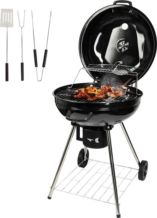Goliving - Holzkohlegrill auf Rollen - Inklusive Zubehör - XXL BBQ mit Deckel - Ø 54 cm - 65 x 89 cm - Metall - Schwarz