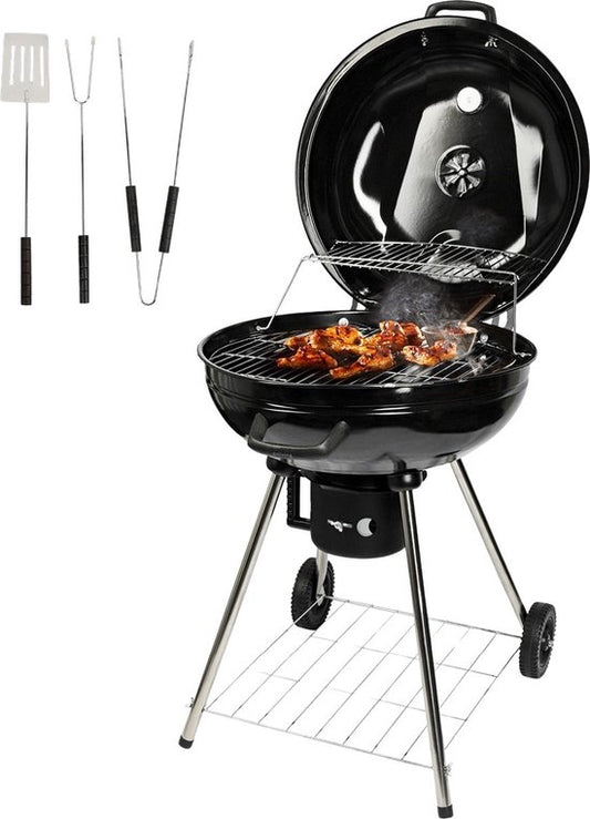 Goliving - Holzkohlegrill auf Rollen - Inklusive Zubehör - XXL BBQ mit Deckel - Ø 54 cm - 65 x 89 cm - Metall - Schwarz