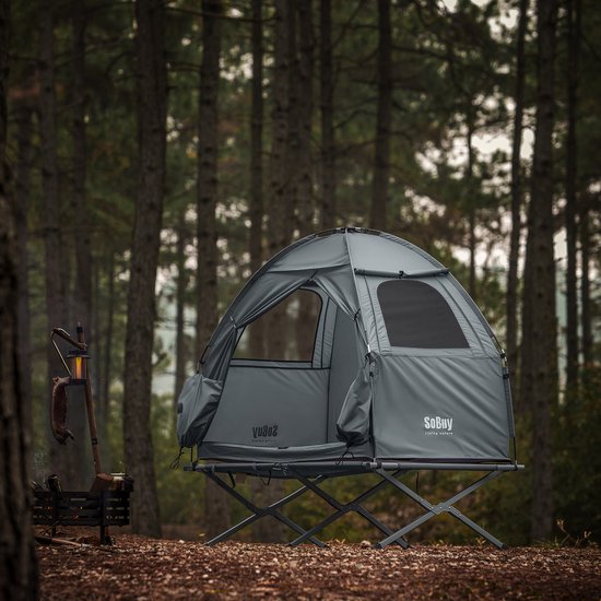 SoBuy OGS32-II-HG Aufblasbares Camping-Zelt - Textil - 193x161cm - Grau