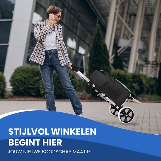 TTD® Einkaufswagen - Faltbares Gestell - 45L - Geräumige Seitentaschen - Wasserdicht - All-Terrain Räder - Schwarz