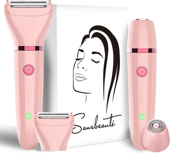 2-in-1 Ladyshave + 2 Extra-Scherköpfe - Gesicht - Achseln - Beine - Bikinizone - Rasierer Frau - Elektrischer Epilierer - Haarentferner Damen - Trimmer Frau - Intimzone Schamhaare - Ladyshaves Bikini