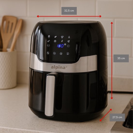alpina Airfryer 4.5L- Heißluftfritteuse für 2 bis 4 Personen - Luftfritteuse mit einstellbarer Temperatur von 80°C bis 200°C - Timer bis zu 60 Minuten - Heißluftfritteuse 1400W - Schwarz