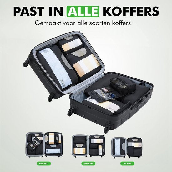 Travelhawk Packing Cubes - Koffer-Organizer-Set - Kleidung - Gepäck-Organizer - 8 Stück - Schwarz