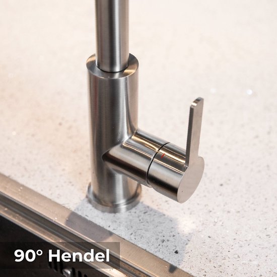 Mizzo Trigo Küchenarmatur mit herausziehbarer Handbrause - Hohe Mischbatterie 44 cm - Matt - Edelstahl