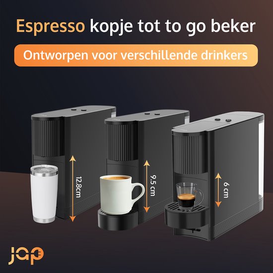 JAP Appliances Capsura Kaffeemaschine - Einstellbares Tassenvolumen 30 - 200 ml - Mit Tassen