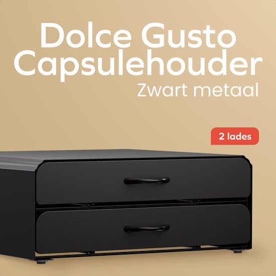 KitchenBrothers Kapselhalter - Kaffeetassenhalter - mit Schublade - Geeignet für Dolce Gusto - 72 Kapseln - Edelstahl - Schwarz