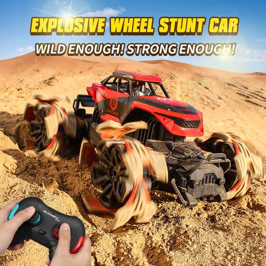 Monster Truck Explosive Wheels Stunt Car Fahrzeug - 2 Batterien - rot