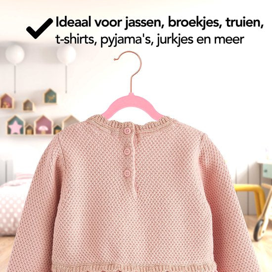 Brixy Kinderkleiderbügel Set - 50 Stück - 30 cm - Samt - 360° Haken - Rosa Roségold