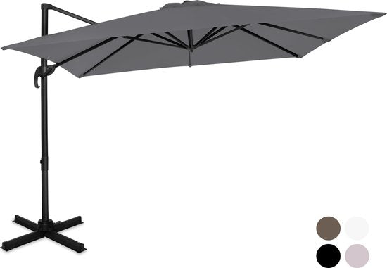 VONROC Premium Ampelschirm Pisogne - 300x300cm - Inkl. Kreuzfuß & Schutzhülle - Quadratischer Sonnenschirm - 360° drehbar - Neigbar - UV-beständiges Tuch - Grau