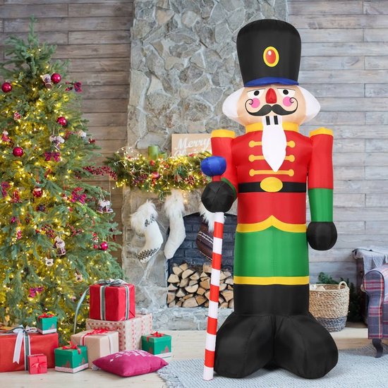 Costway große aufblasbare Weihnachten Nussknacker Soldat mit 3 LED-Leuchten bunt - 2,4m