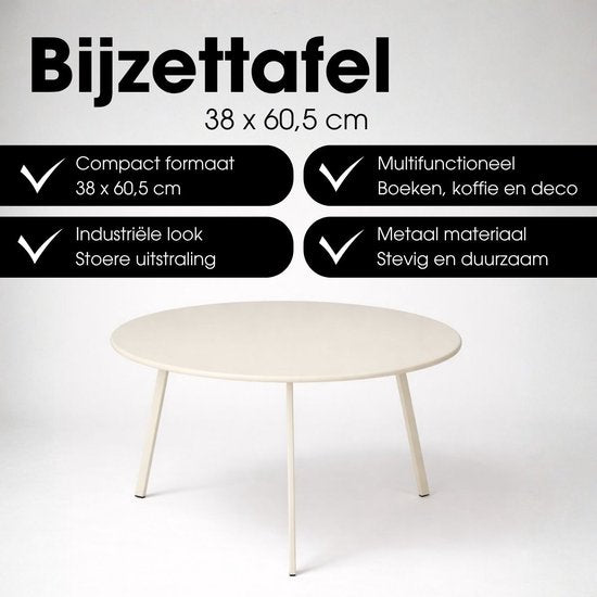 Mica Decorations Seattle Beistelltisch, rund, für den Außenbereich – Couchtisch – Outdoor-Couchtisch – Auch als Pflanzentisch oder Pflanzenständer geeignet – Metall – 38 x 61 cm – Creme