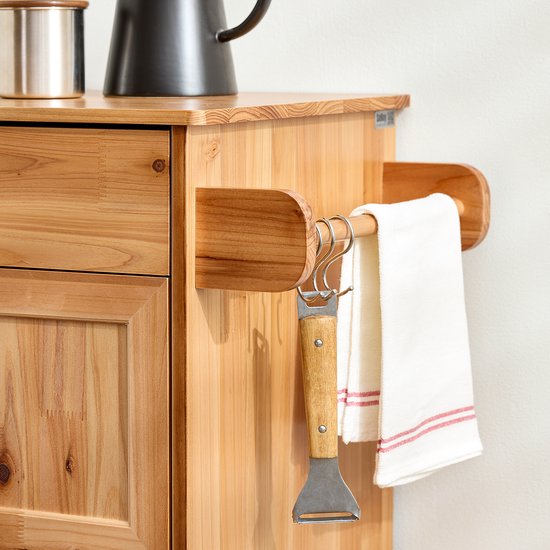 SoBuy Küchenwagen - Mit Schubladen und Weinregal - Mit Rädern und Arbeitsplatte - Kompakt - 66×38×86 cm - Naturfarbe