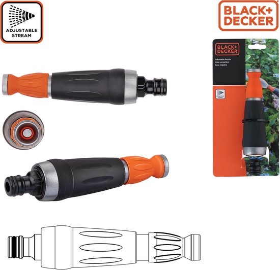 BLACK+DECKER Verstellbare Düse - Sprühpistole für Gartenschlauch - Einstellbarer Wasserdurchfluss - 12 x 3.5 x 3.5 CM - Orange/Schwarz