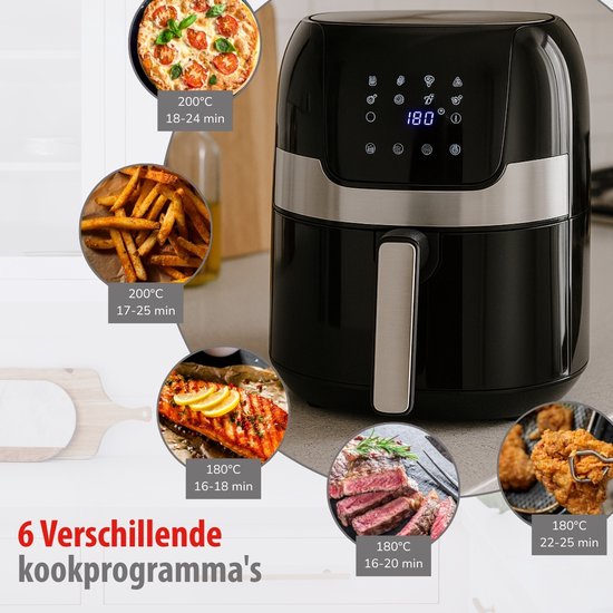 alpina Airfryer 4.5L- Heißluftfritteuse für 2 bis 4 Personen - Luftfritteuse mit einstellbarer Temperatur von 80°C bis 200°C - Timer bis zu 60 Minuten - Heißluftfritteuse 1400W - Schwarz