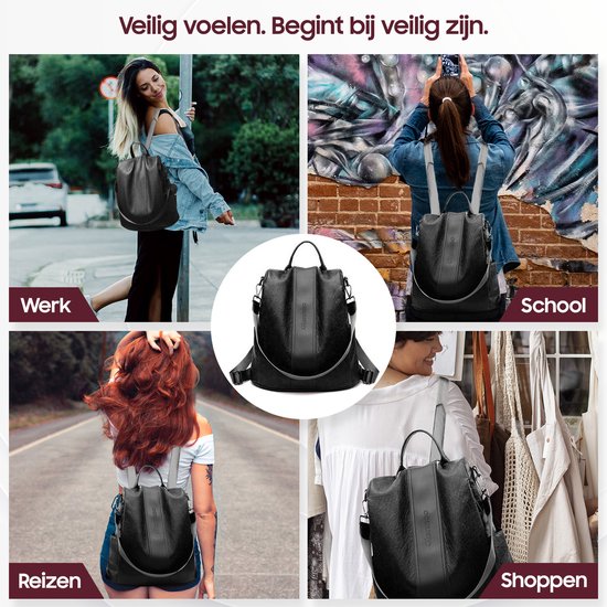Glennoo Anti-Diebstahl-Rucksack Damen - Rucksack Damen - PU-Leder - Schwarz