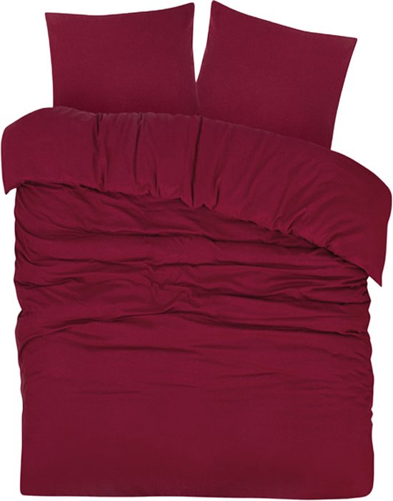 DoubleDry Bettbezug Flanell 100% weiche Baumwolle - Doppelbett 200x200/220 cm + 2 Kopfkissenbezüge - Atmungsaktiv & Hautfreundlich - Bordeaux