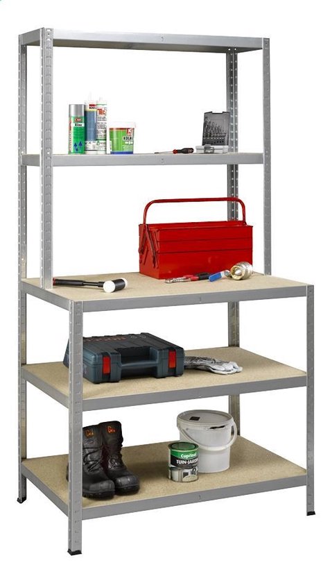 Starkes Arbeitsregal - Metall- und Holzoptik - 100cm breit - 875kg Tragfähigkeit - 175kg Tragfähigkeit pro Fachboden