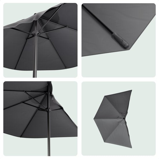 LifeGoods Balkon Sonnenschirm - Garten - 270x135 cm - Halbkreisförmiger Sonnenschirm - Wasserdicht - UPF50+ - Dunkelgrau