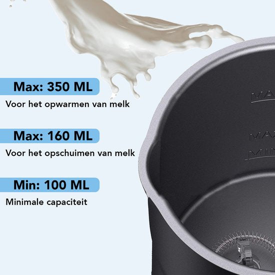 Infinity Goods 4-in-1 Elektrischer Milchaufschäumer - 350 ml - Aufschäumen und Erhitzen - Cappuccino - Spülmaschinenfest - Schwarz
