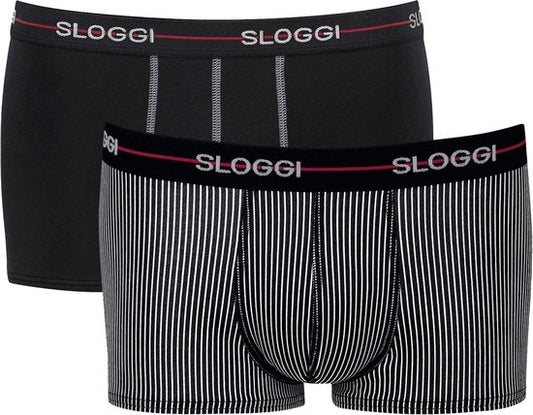 Sloggi Start Hipster Herrenslips 2er-Pack - schwarz & schwarz/weiß gestreift - Größe XL