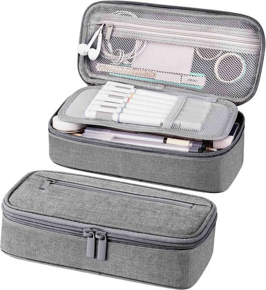 Diydash Federmäppchen - Federtasche - Federmäppchen - Schulmäppchen - Großes Federmäppchen - Schulbedarf - Trousse Scolaire - Für Mädchen, Jungen und Erwachsene - Grau
