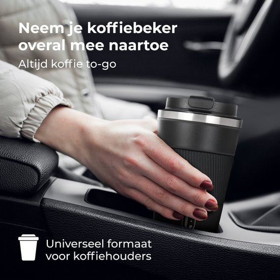 Castagnola Thermos Cup - Kaffeebecher To Go - Reisebecher für Kaffee und Tee - Teebecher - 380 ML - Edelstahl - Schwarz