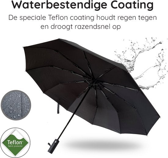 Volcan Storm Umbrella Foldable - Regenschirme - Faltbar - Ø 110 cm - Winddicht bis zu 100km p/h - Großer Regenschirm - Automatik - Schwarz