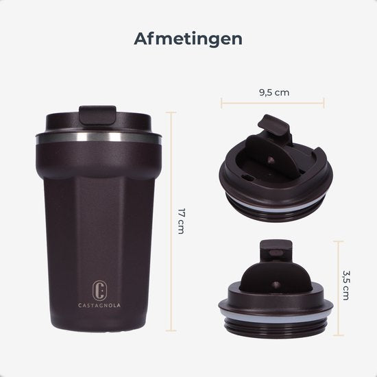 Castagnola Thermos Cup - Kaffeebecher To Go - Reisebecher für Kaffee und Tee - Teebecher - 380 ML - Edelstahl - Braun - Octagon