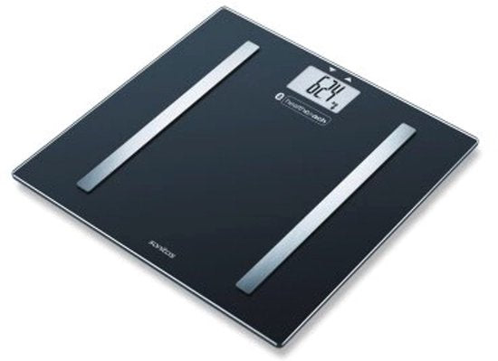 Sanitas SBF 72 Bluetooth®-Personenwaage – Körperanalyse – Kostenlose HealthCoach-App – 8 Benutzerspeicherplätze mit Erkennung – Bis zu 180 kg – Automatische Abschaltung – Inkl. Batterie – 3 Jahre Garantie