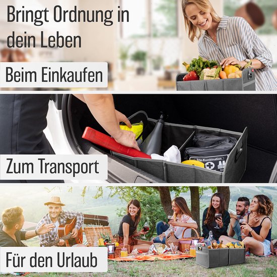 HELDENWERK Faltbare Kofferraumtasche mit rutschfestem Klettverschluss - Kofferraum-Organizer, Auto-Faltbox, Einkaufstasche - verstärkt und stabil