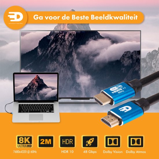 Drivv. Premium HDMI Kabel 2.1 - Ultra HD High Speed 8K - 4K 120hz - Geeignet für Xbox Series X & PS5 - 5 Meter - Blau