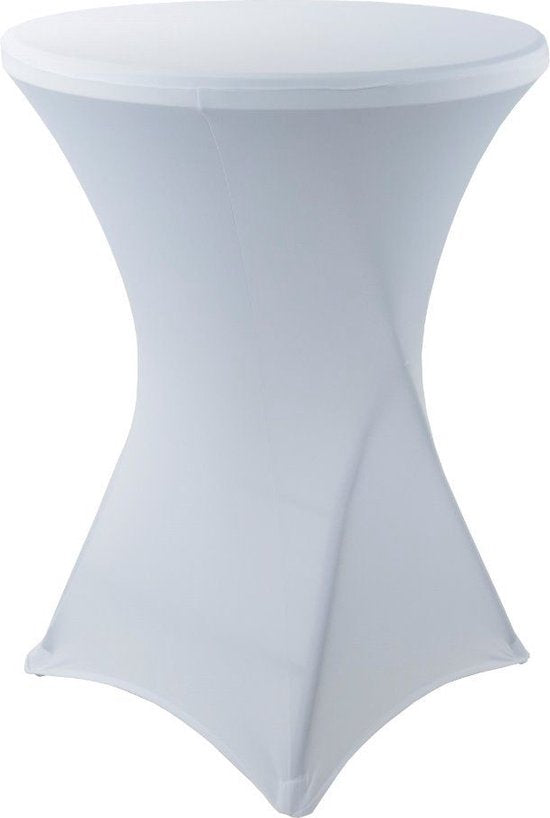 Tischdecke & Tischrock - 80 x 110 cm - Weißes Polyester - Dehnbares Stretchmaterial - Für Cocktailtische & Events - Luxuriöses Aussehen & Waschbar
